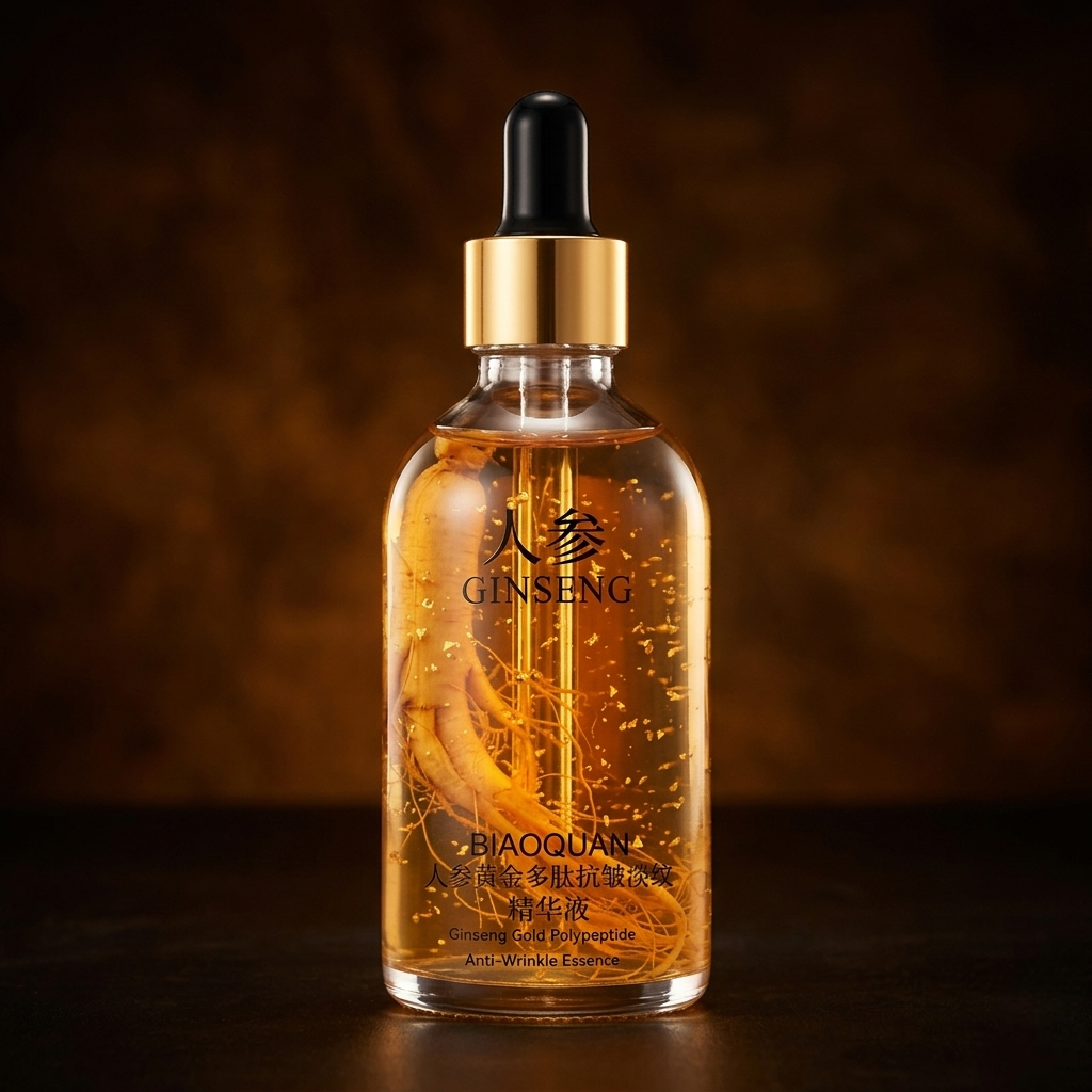 SknMaxxing facial serum anti aging best with ginseng gold polypeptide in a clear dropper bottle