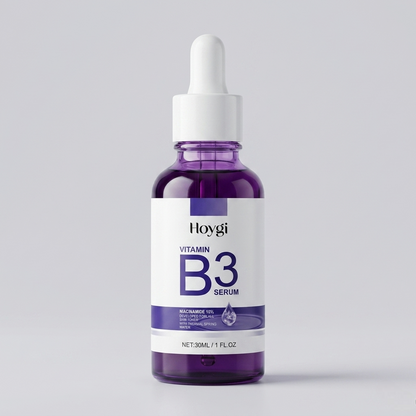 SknMaxxing niacinamide serum in a purple 30ml dropper bottle for brightening and skin care
