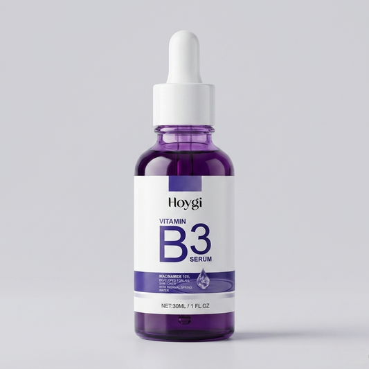 SknMaxxing niacinamide serum in a purple 30ml dropper bottle for brightening and skin care