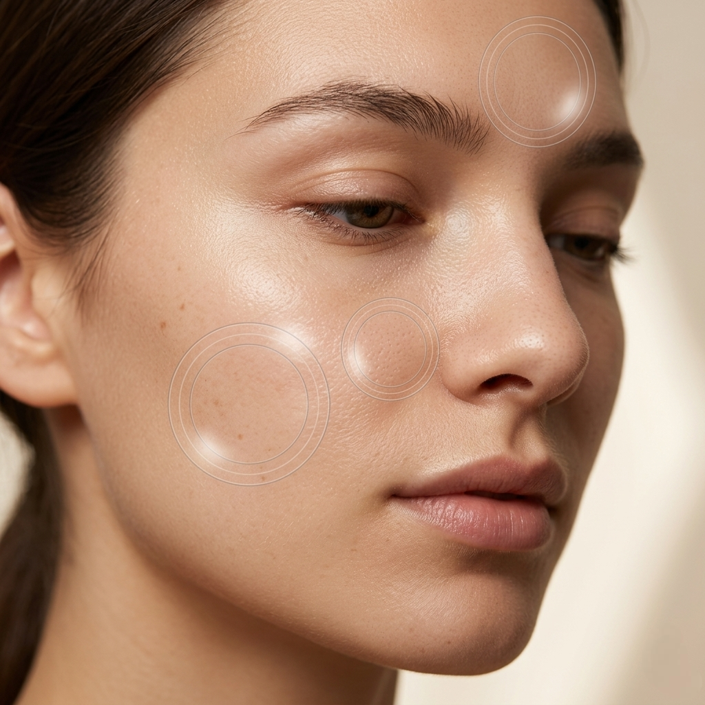 Close-up of a woman’s clear skin highlighting areas treated with SknMaxxing niacinamide serum for smooth complexion