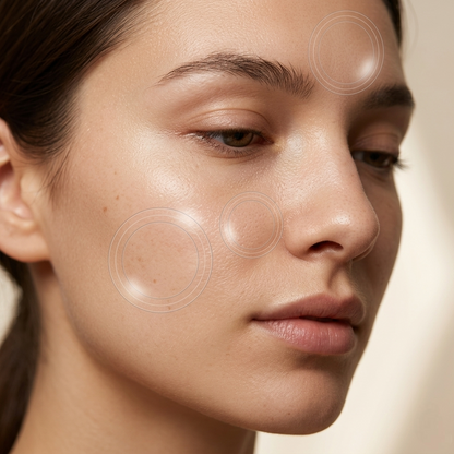 Close-up of a woman’s clear skin highlighting areas treated with SknMaxxing niacinamide serum for smooth complexion