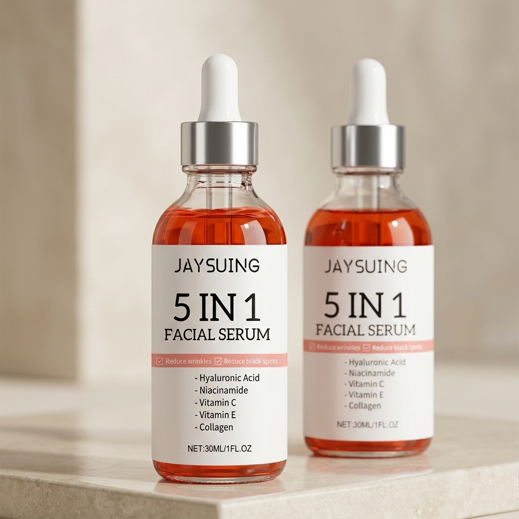 Jaysuing 5 in 1 facial serum bottle with hyaluronic acid and vitamins for skin care