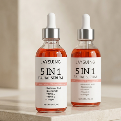 Jaysuing 5 in 1 facial serum bottle with hyaluronic acid and vitamins for skin care