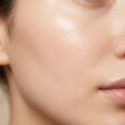 Close-up of glowing smooth skin after using SknMaxxing facial serum with hyaluronic acid