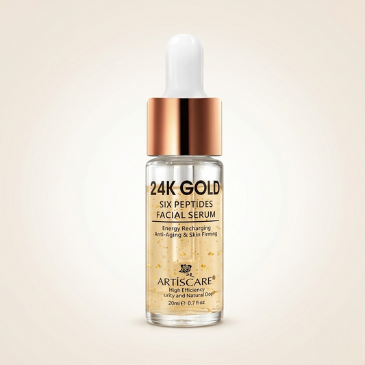 24K Gold Six Peptides Facial Serum by SknMaxxing anti-aging skin firming serum bottle